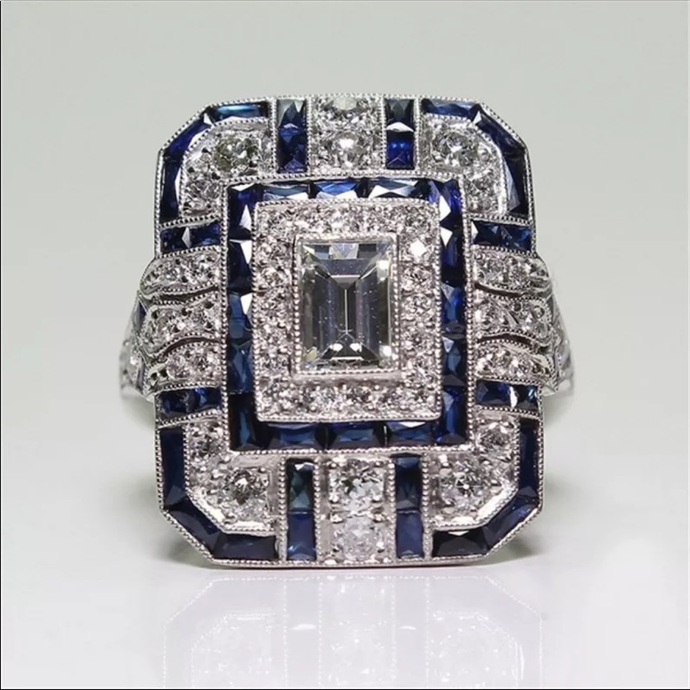 New Luxury Silver Big Square Rings for Women - Picture 4 of 4